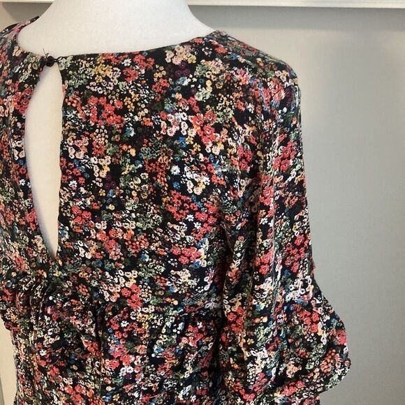 Zara Trafaluc Collection Black Floral Boho Tiered Ruffle Fall Tunic Mini Dress - Picture 10 of 16